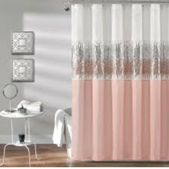 Silver sequins shower curtain + 12 silver hooks